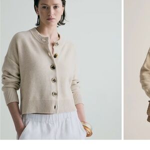 Quince Cream Button-Front Knit Cardigan